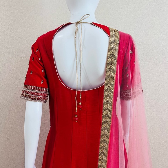 Red Anarkali gown or dress with dupatta and matching bottom - Picture 13 of 13